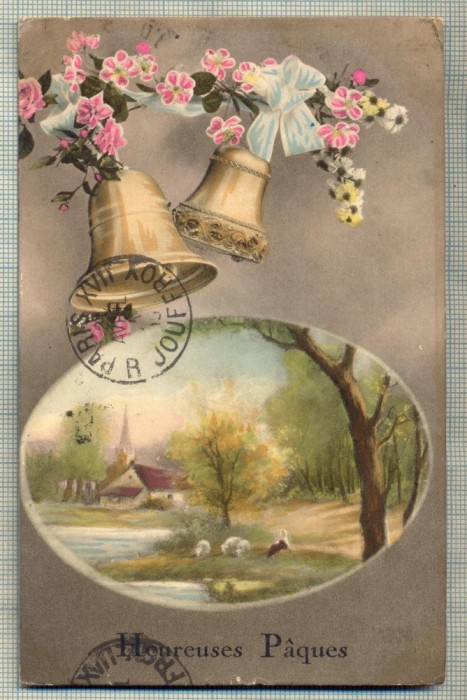 AD 152 C. P. VECHE - FELICITARE-,,HEUREUSES PAQUES&quot;-FRANTA-CIRCULATA-SCRISA 1919