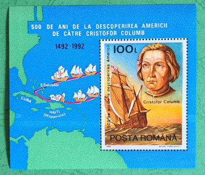 TIMBRE ROM&amp;Acirc;NIA MNH LP1297 /1992 500de ani de la descoperirea Americii col. dant. foto