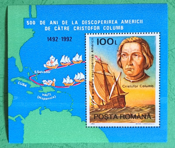 TIMBRE ROM&Acirc;NIA MNH LP1297 /1992 500de ani de la descoperirea Americii col. dant.