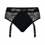 Chiloți sexy de dantelă cu ham pentru strap-on negru