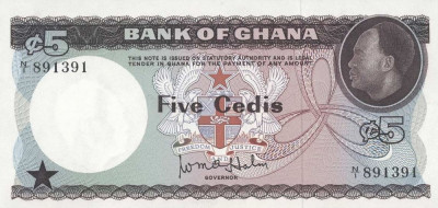 GHANA █ bancnota █ 5 Cedis █ 1965 █ P-6 █ UNC █ necirculata foto