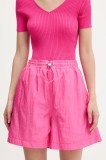 Hugo Blue pantaloni scurți culoarea roz, uni, high waist, 50536957