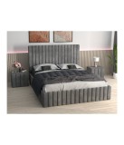 Pat Tapitat Luca Gri + Saltea Lux Ortopedica + Noptiere Tapitate 180x200cm