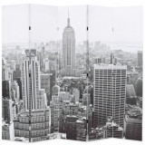 Paravan camera pliabil, 200x170 cm, New York pe zi, alb/negru GartenMobel Dekor, vidaXL