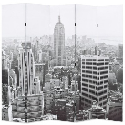 vidaXL Paravan cameră pliabil, 200x170 cm, New York pe zi, alb/negru foto
