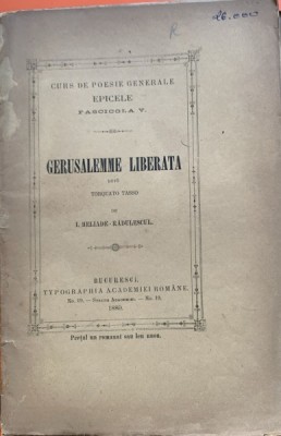 Gerusalemme Liberata - I. Heliade Radulescu - curs de poezie, fascicola V foto