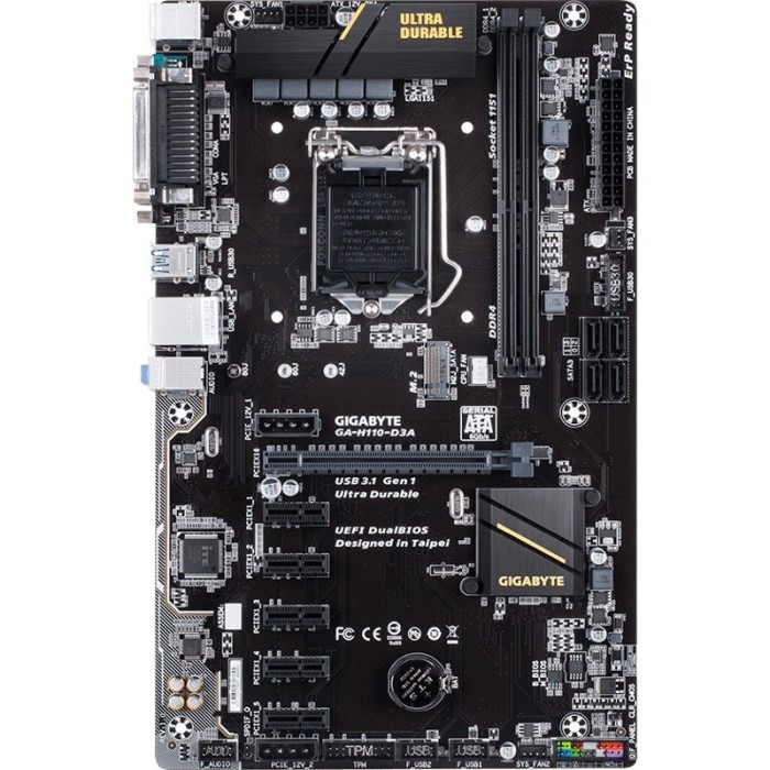 Placa de baza GIGABYTE GA-H110-D3A, DDR4, LGA1151, ATX, Bulk, Refurbished