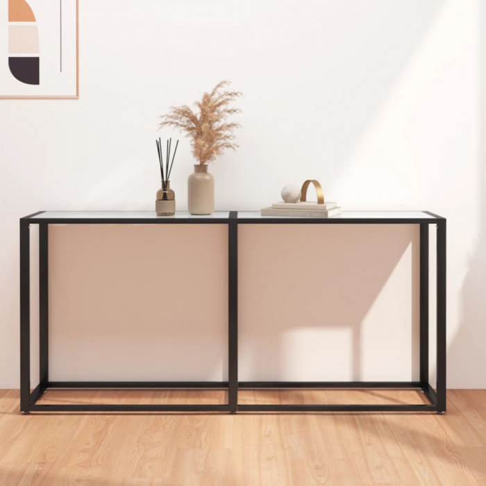 vidaXL Masă consolă, alb marmură, 160x35x75,5 cm, sticlă securizată 331680