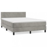 Cumpara ieftin Pat box spring cu saltea, gri deschis, 140x200 cm, catifea