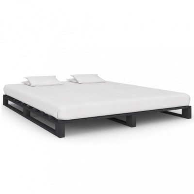 vidaXL Cadru de pat din paleți, gri, 160 x 200 cm, lemn masiv de pin foto