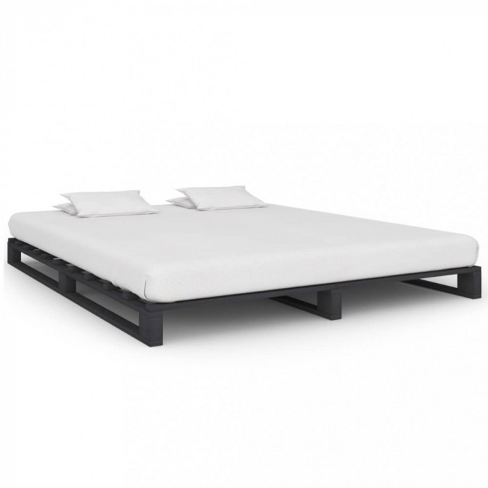 vidaXL Cadru de pat din paleți, gri, 160 x 200 cm, lemn masiv de pin