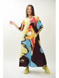 Cumpara ieftin ROCHIE LUNGA POP ART MELEK CU BUZUNARE SI MANECA SCURTA EVAZATA TALIE UNICA Multicolora