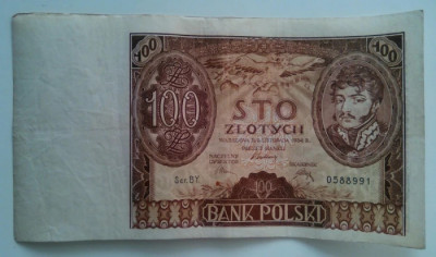 Bancnota - Polonia - 100 Zlotych 09-11-1934 - Serie cu 1 punct foto