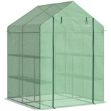 Outsunny Seră de Grădină cu Rafturi, Protecție din PE și Ușă Rulantă, 143x138x190 cm, Verde | Aosom Romania