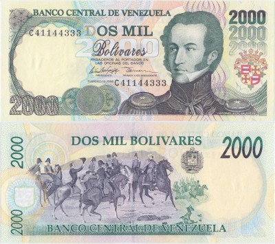 1998 (10 II), 2,000 Bol&amp;iacute;vares (P-77b) - Venezuela - stare UNC foto
