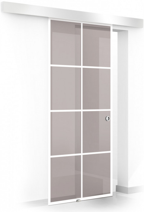 Usa glisanta Boss &reg; model Residence alb, 90x215 cm, sticla bronz 8 mm, culisanta in ambele directii