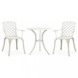 Set mobilier bistro, 3 piese, alb, aluminiu turnat