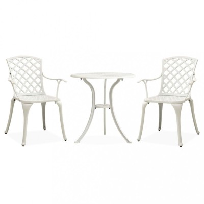 Set mobilier bistro, 3 piese, alb, aluminiu turnat foto
