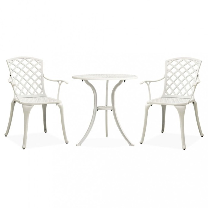 Set mobilier bistro, 3 piese, alb, aluminiu turnat