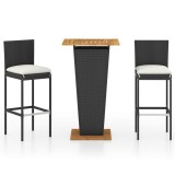 Cumpara ieftin Set mobilier bar de gradina cu perne, 3 piese, negru, poliratan
