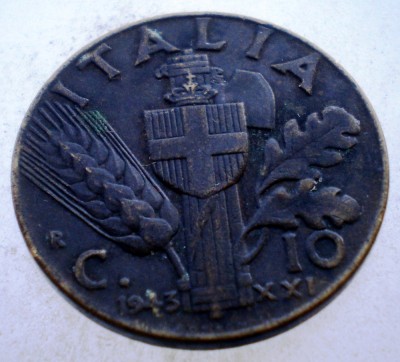 1.738 ITALIA WWII VITTORIO EMANUELE III 10 CENTESIMI 1943 R foto