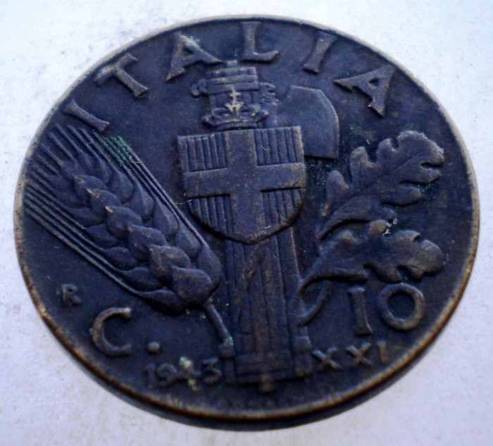 1.738 ITALIA WWII VITTORIO EMANUELE III 10 CENTESIMI 1943 R