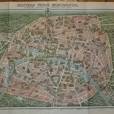 Plan harta dubla PARIS monumente turistica environs 3D filigran interbelica RARA