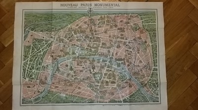 Plan PARIS si imprejurimile (harta dubla 3D turistica interbelica) Parisul RARA foto