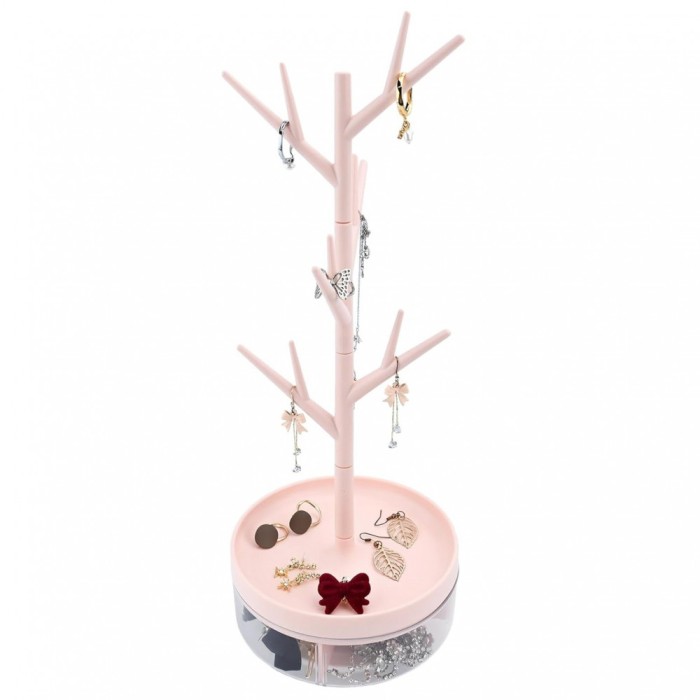 Cutie de bijuterii, flippy, rotativa, cu suport tip ramura, 36.5 x 14 cm, din abs+pp, roz