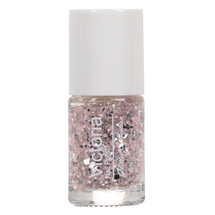 Lac de Unghii, Victoria, Glitter Collection, Culoare Roz Argintiu, Capacitate 6ml