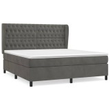 Cumpara ieftin Pat box spring cu saltea, gri inchis, 180x200 cm, catifea