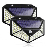 Lampa Solara 100 LED cu Senzor Miscare, 1200 Lumeni, Unghi 270&deg;, 3 Moduri, Rezistenta Ploaie, ABS, Iluminare Curte, Terasa, Garaj
