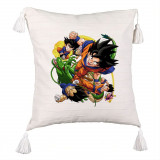 Perna Decorativa cu Franjuri cu Dragonball characters, 45x45 cm, Ecru, Cu fermoar