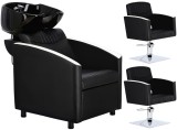 Set Scafă coafor profesională unitate de spălare model Cruz + 2 x scaune de coafură hidraulic pivotant pentru picioare și accesorii bol ceramic