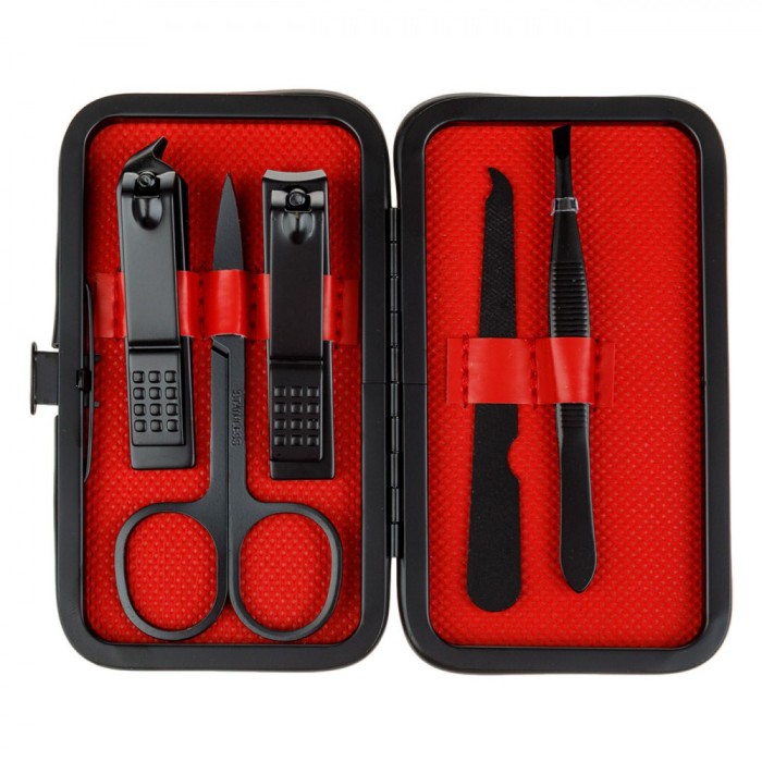 Set Manichiură-Pedichiură, 5 Piese, Negru/Roșu