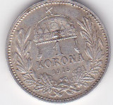 Ungaria 1 COROANA KORONA 1915, Europa, Argint