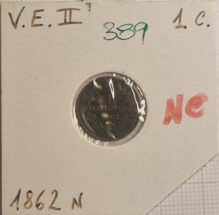 389 Italy, Italia, 1 Centesimo - Victor Emmanuel II, 1862, KM#1.2, buna