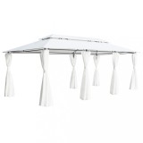 Pavilion gradina vidaXL, 6x3m, alb, cu perdele, protectie UV, 180g/m&sup2;