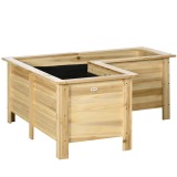 Outsunny Jardinieră &icirc;nălțată din lemn ghiveci exterior &icirc;n formă de L cu material nețesut grădină urbană 120x120x50 cm Natural | Aosom Romania