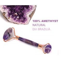 Amethyst Roller By Erfello, pentru masaj facial și corporal, Amethyst Quartz