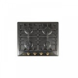 Plita Rustica Incorporabila, 4 arzatoare gaz, Studio Casa PG660 Toscana Black, Gratare fonta, Aprindere electrica, Valve de siguranta, Negru