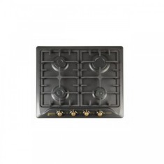 Plita Rustica Incorporabila, 4 arzatoare gaz, Studio Casa PG660 Toscana Black, Gratare fonta, Aprindere electrica, Valve de siguranta, Negru