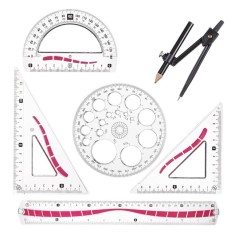 Set Geometrie, Little President, Rigle Transparente Model Roșu, 6 Piese