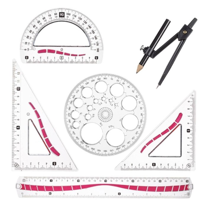 Set Geometrie, Little President, Rigle Transparente Model Roșu, 6 Piese