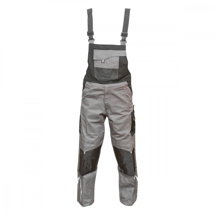 Pantaloni de lucru cu pieptar, salopeta din poliester cu bumbac, gri cu negru, M Breckner Germany