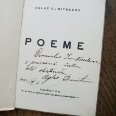 AGLAE DUMITRESCU(dedicatie/ semnatura) POEME , 1928