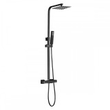Set de Duș Leziter Mazama Black cu Baterie Termostatică, Oțel Inoxidabil, ABS, Negru, &Icirc;nălțime Reglabilă