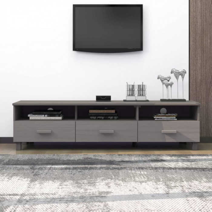 vidaXL Comodă TV, gri deschis, 158x40x40 cm, lemn masiv de pin