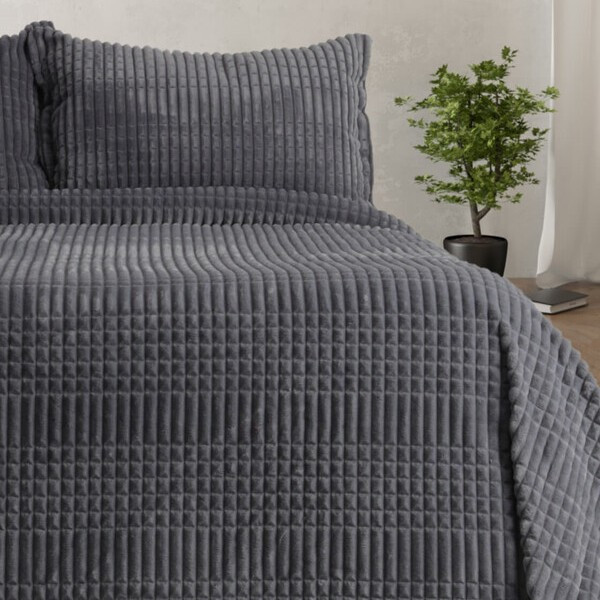 Cuvertură de Lux Merinos, 230&times;240 cm + 2 fețe de pernă 50&times;70 cm, Uni, Gri &icirc;nchis