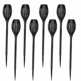 Cumpara ieftin Set 8 Lampi solare tip torta pentru gradina, efect flacara LED, iluminare automata, 51 x 7 cm, rezistente la intemperii, negre